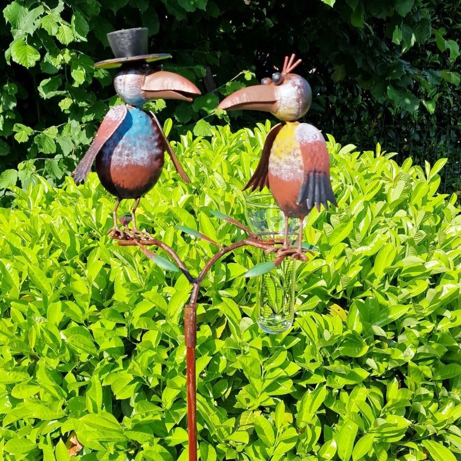 Pluviomètre en métal avec un décor oiseaux