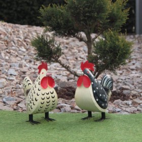 Coq noir et blanc en métal