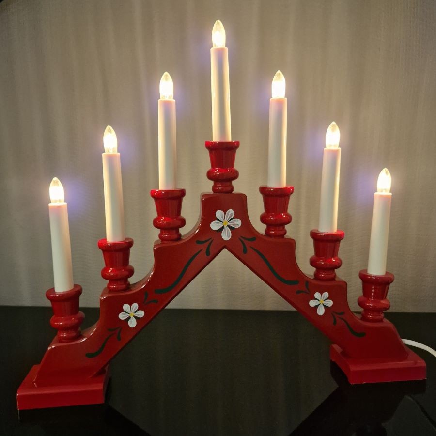 Chandelier 7 branches rouge brillant