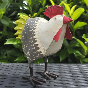 Coq en métal petit modèle gris et vert