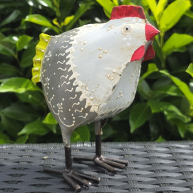 Poule en métal petit modèle gris et vert