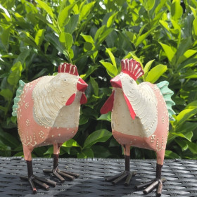 Poule métallique rose et blanche