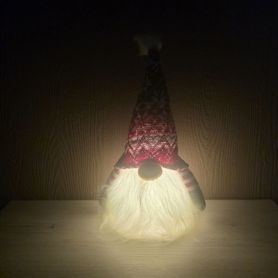 Gnome lumineux gris et rouge