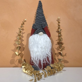 Gnome "Joyeux" rouge et gris