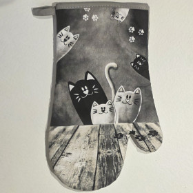 Set gant + manique motif chat