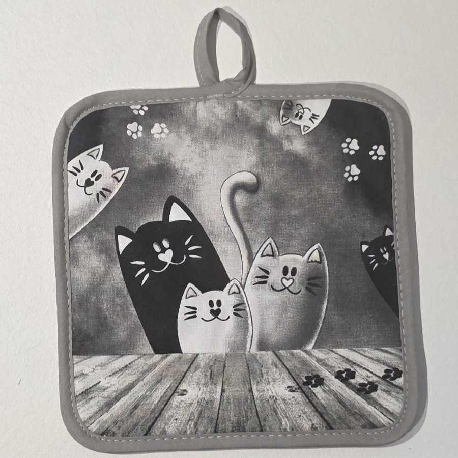Set gant + manique motif chat